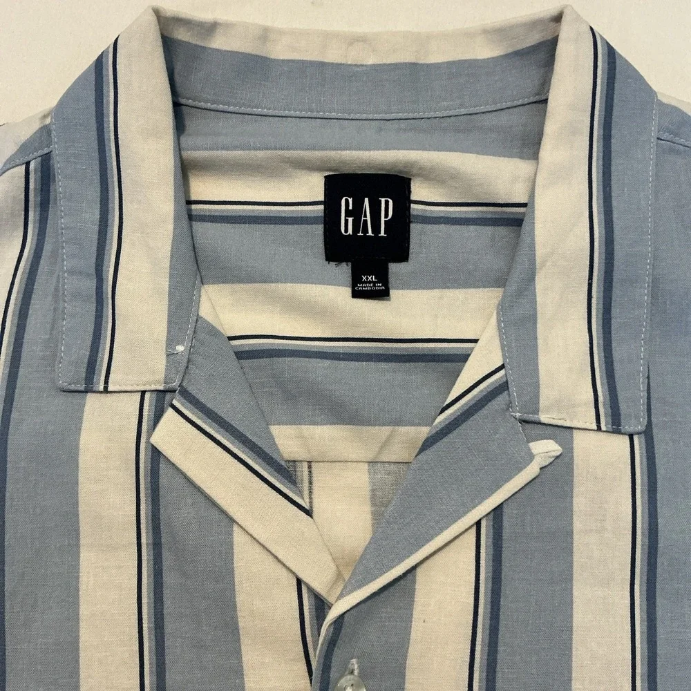 Gap Mens Size 2XL Blue Striped Nautical‎ Cabana Camp Button Shirt